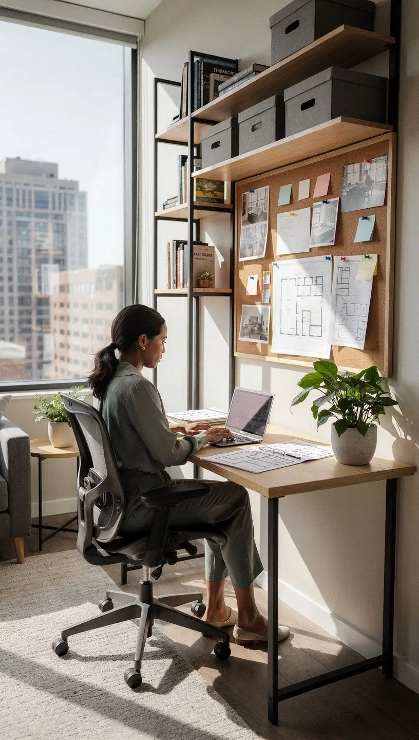 Łazienka w małym mieszkaniu z inteligentnym przechowywaniem i lustrem z podświetleniem.