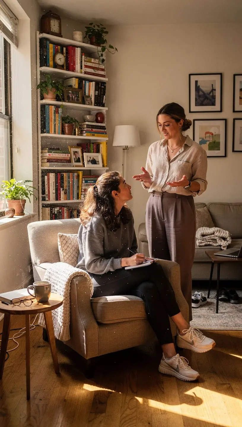 Przytulny kącik do czytania w małym mieszkaniu z wygodnym fotelem i lampką nocną.