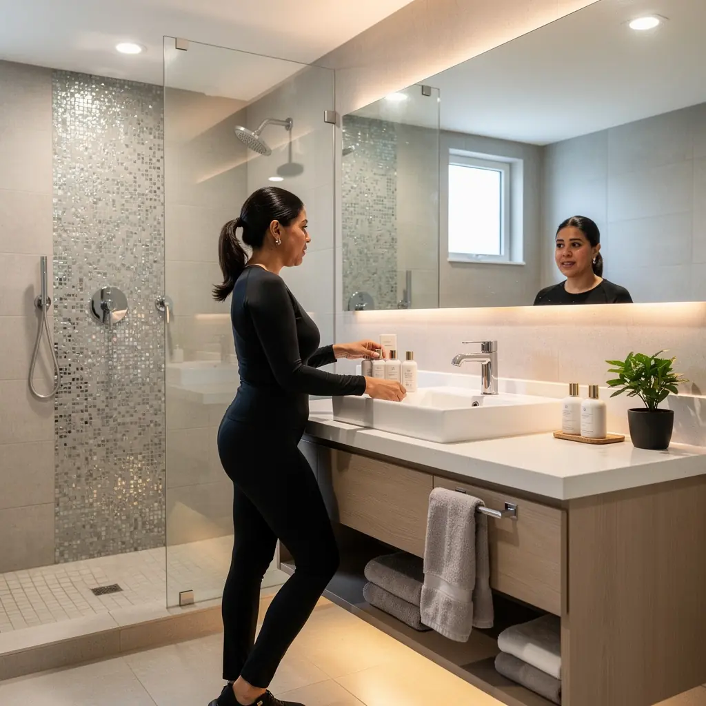 Nowoczesny salon w małym mieszkaniu z inteligentnymi systemami przechowywania.